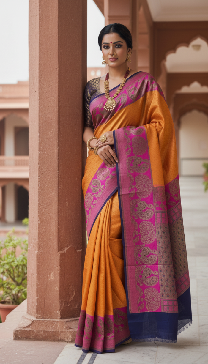 Soft Kanchi Crepe Purple Shaded Silk Saree