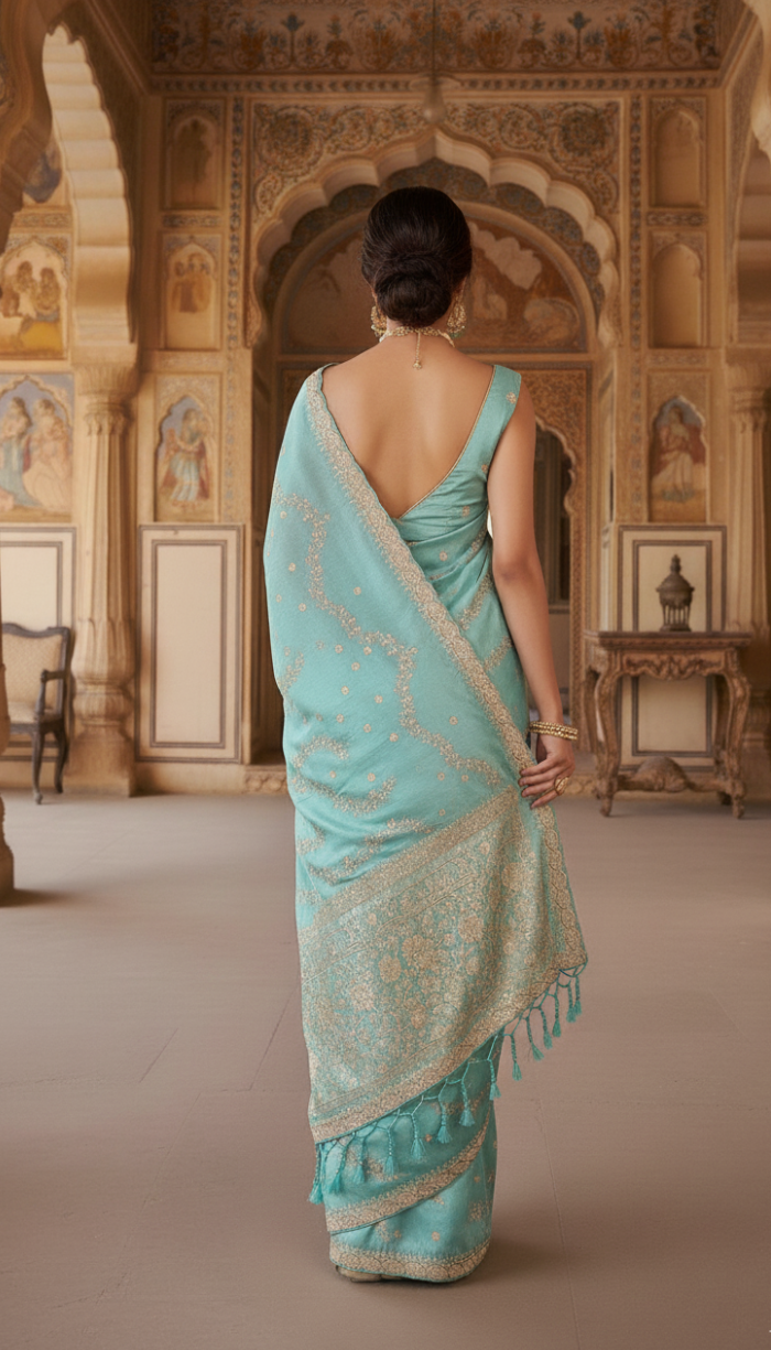 Sea Green Banarasi Zari Tissue Silk Saree