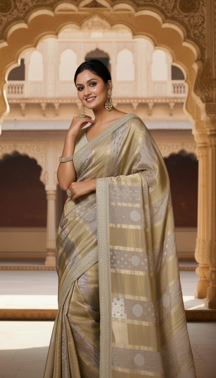 Pure Tissue silk With Sabyasachi style border