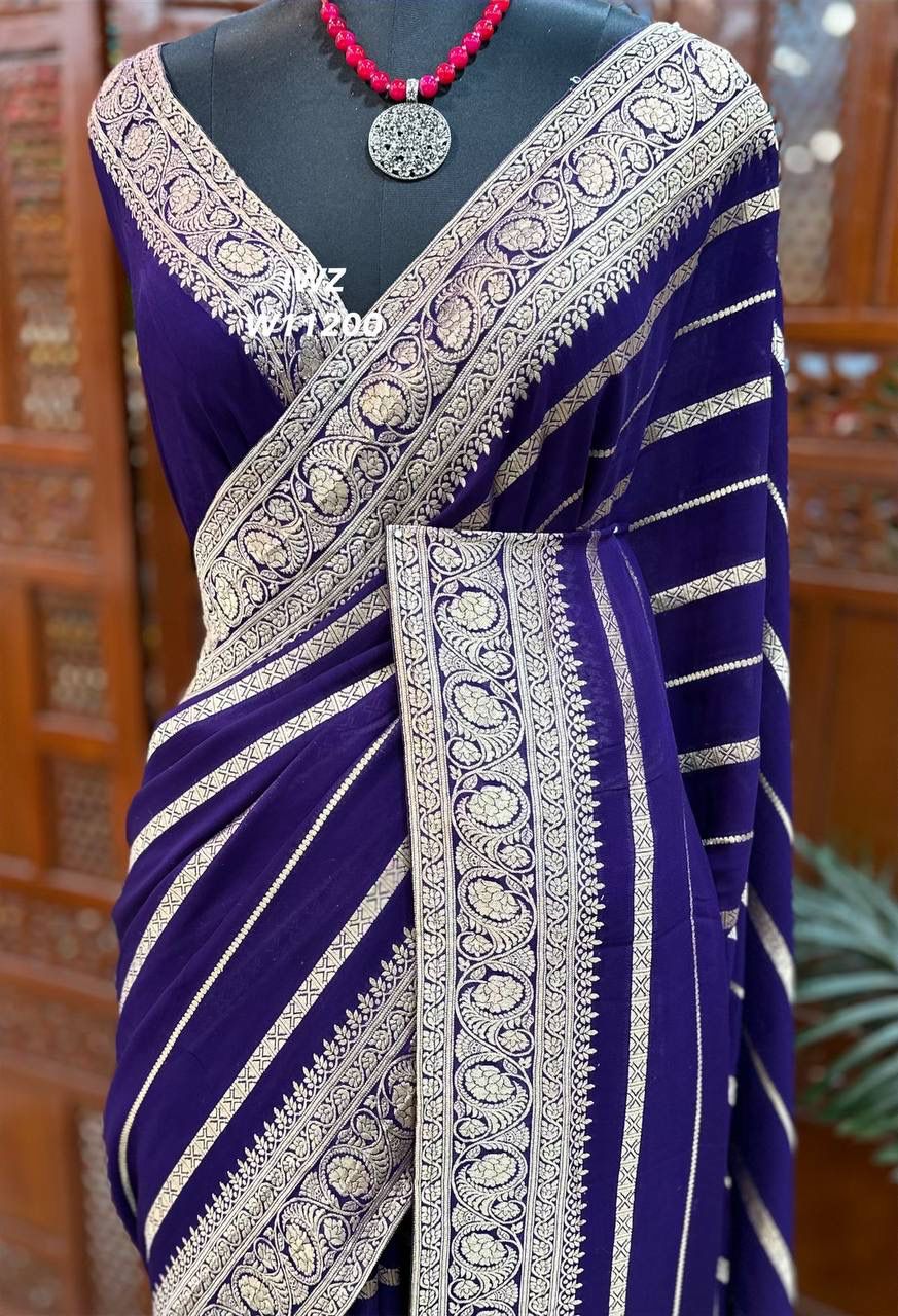 Banarasi Khaddi Dark Blue Georgette Saree