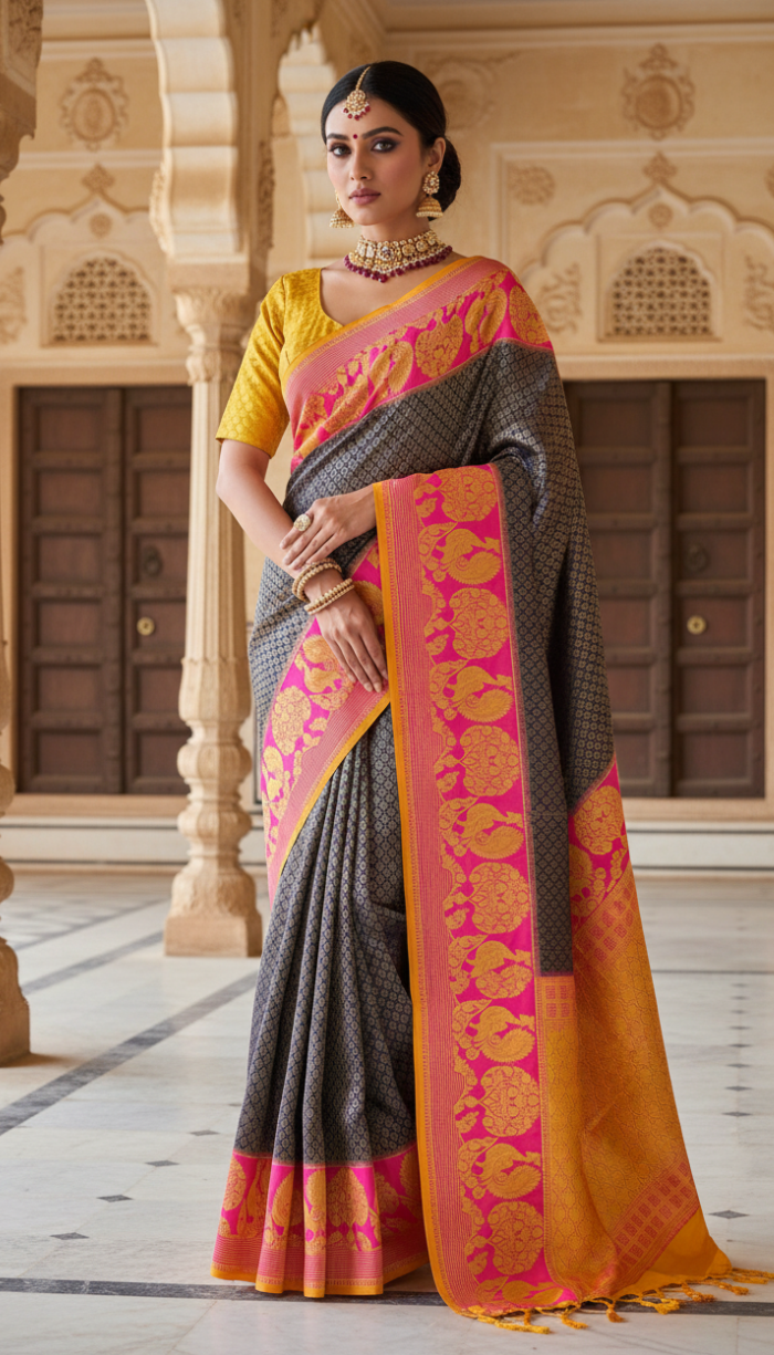 Soft Kanchi Cape Orange Silk Saree