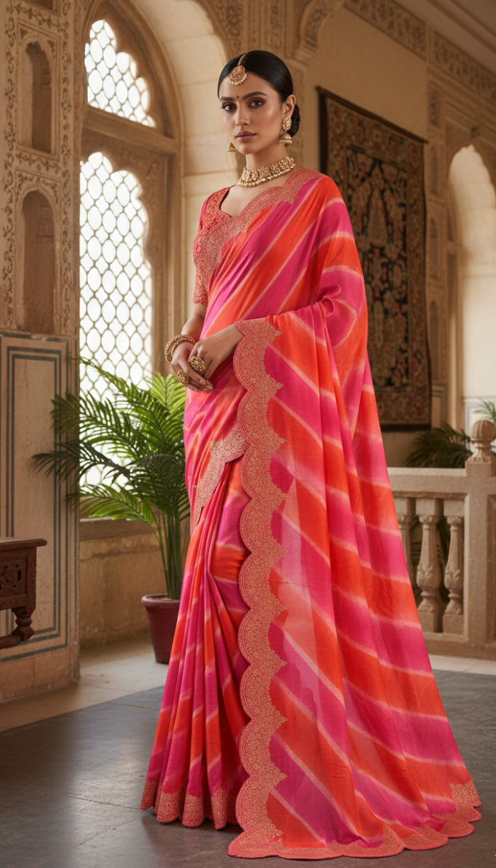 Pure Moonga Red Shaded Silk Saree