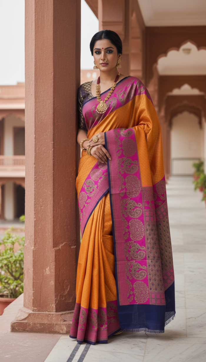 Soft Kanchi Crepe Purple Shaded Silk Saree