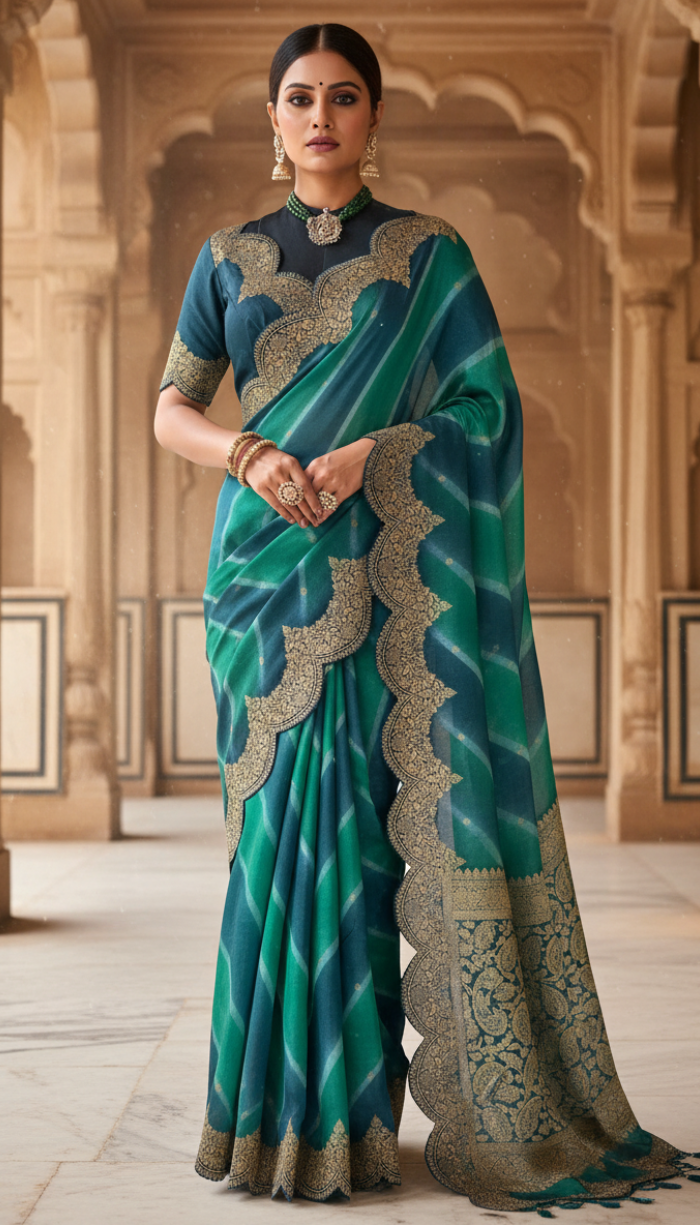 Pure Moonga Green Shaded Silk Saree