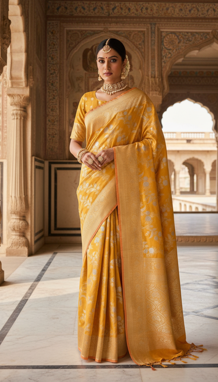 Kanjivaram Style With The Intricate Banaras Kathan