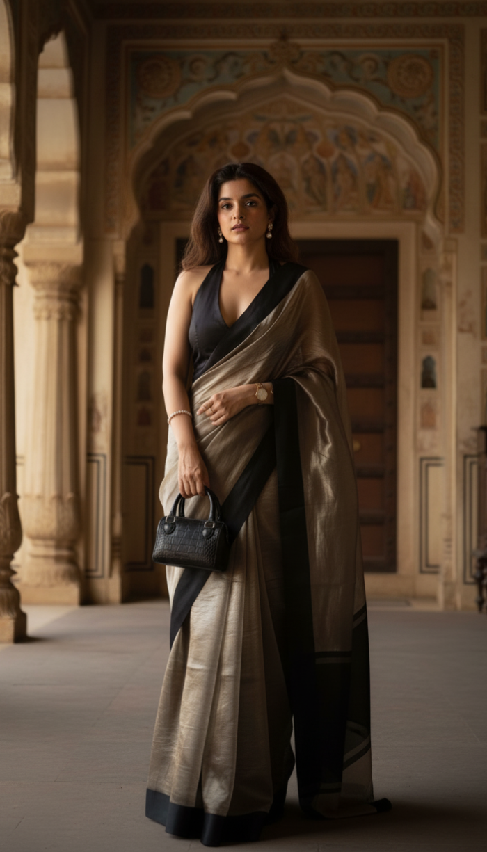Banarsi Handloom Pure Tissue Silk Satin Border Saree