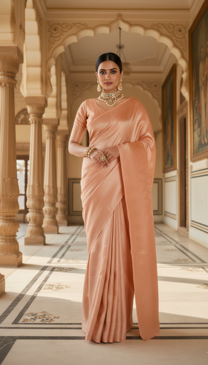 Pure Tissue Peach Gold Shaded Silk Saree