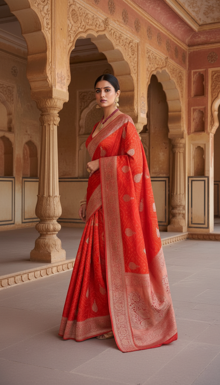 Banaras Kathan Red Saree