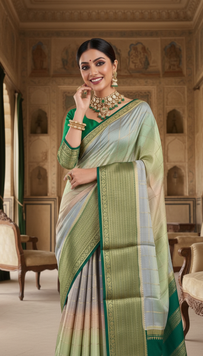 Pure Mysore Crape Green Silk Saree