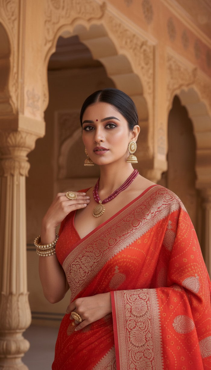 Banaras Kathan Red Saree