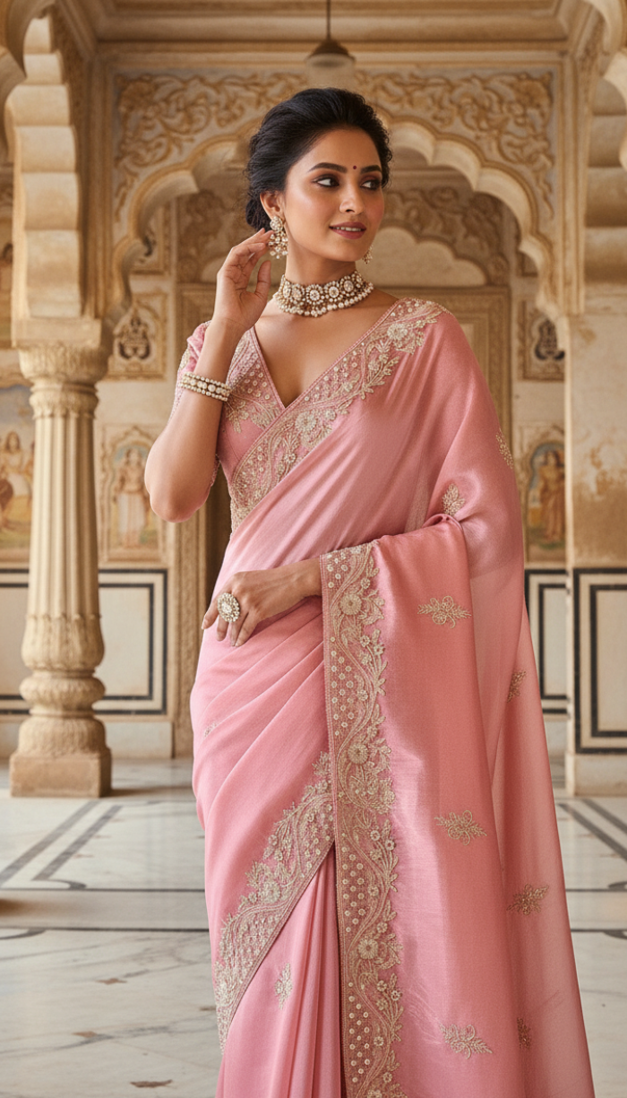 Rose Gold Premium Banarasi Zari
