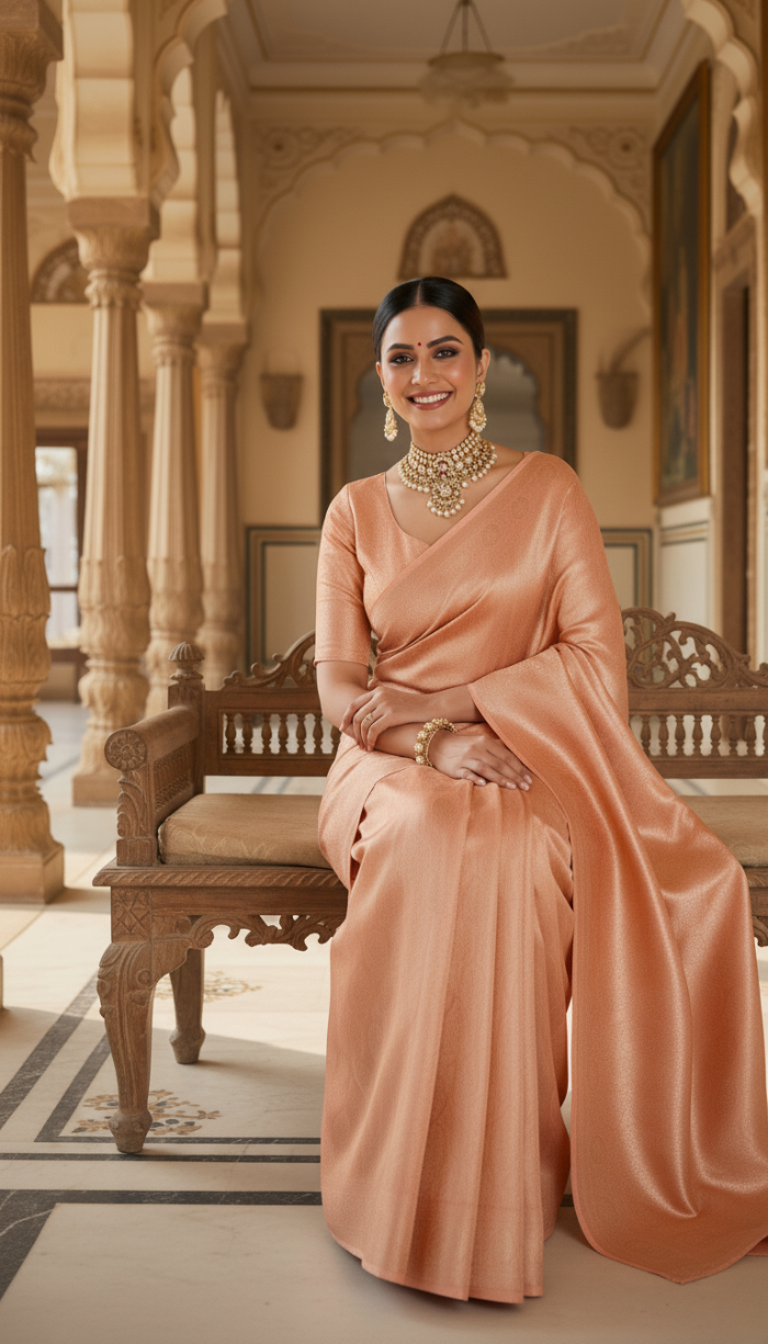 Pure Tissue Peach Gold Shaded Silk Saree