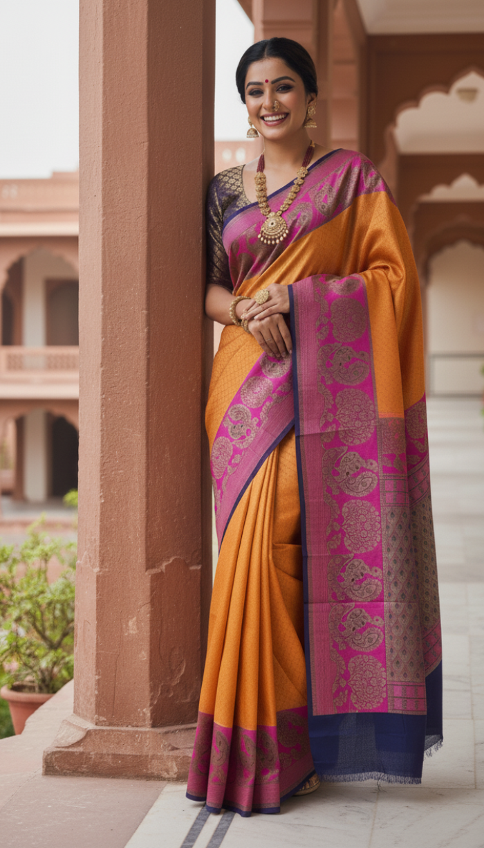 Soft Kanchi Crepe Purple Shaded Silk Saree