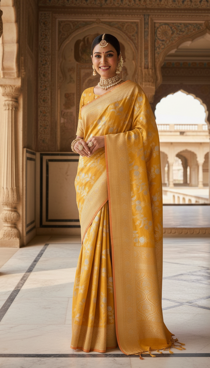 Kanjivaram Style With The Intricate Banaras Kathan
