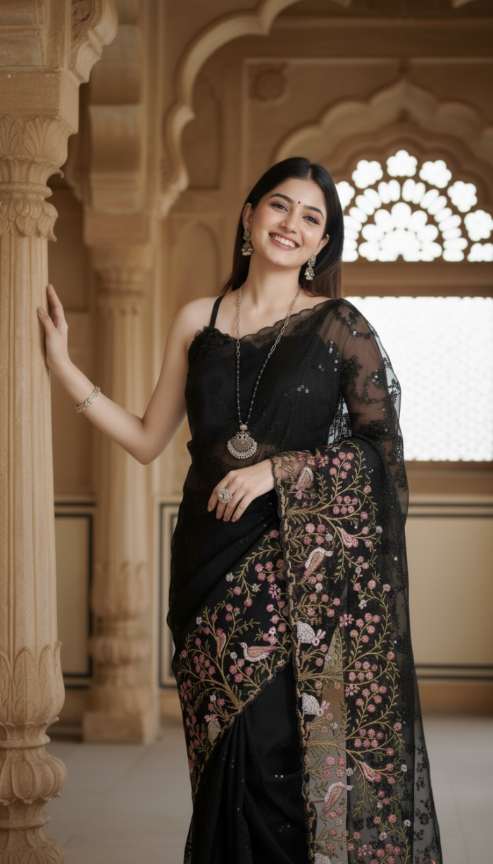 Tissue Silk Saree - Black