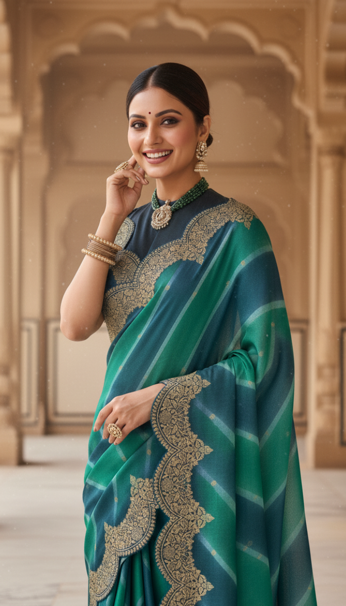 Pure Moonga Green Shaded Silk Saree