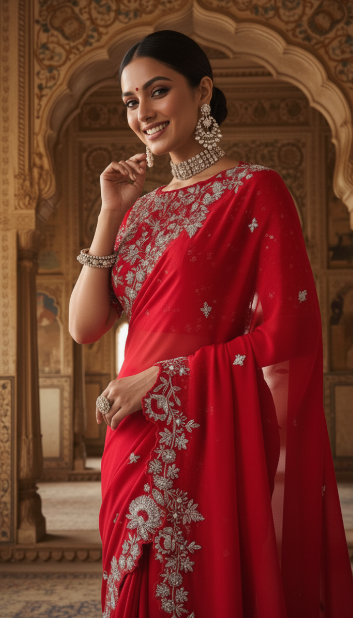 Pure Organza Silk Fabric In a Stunning Red Shade