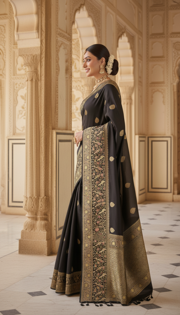 Pure Mashru Black Satin Silk