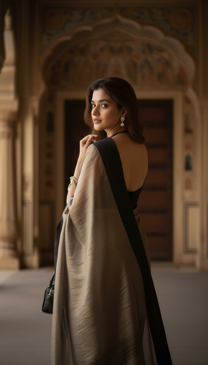 Banarsi Handloom Pure Tissue Silk Satin Border Saree