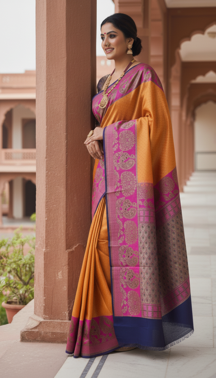 Soft Kanchi Crepe Purple Shaded Silk Saree