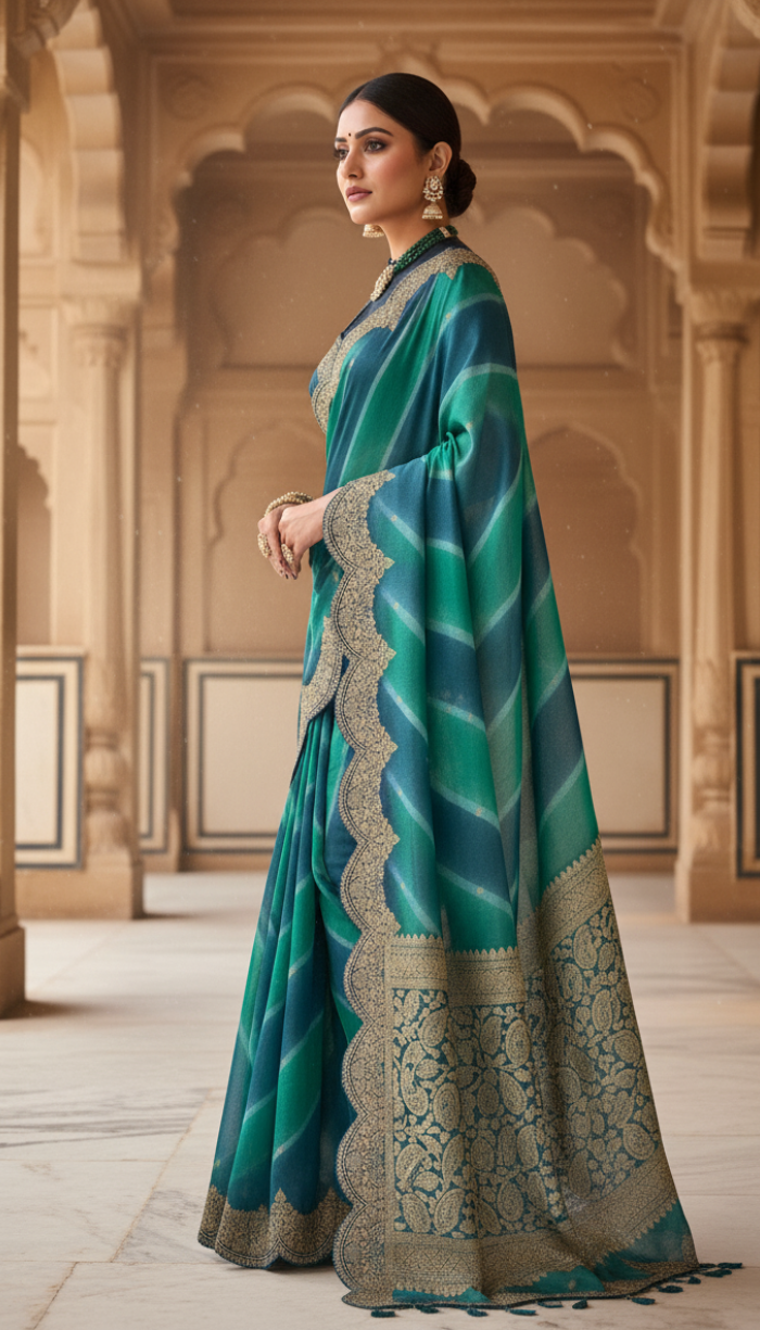 Pure Moonga Green Shaded Silk Saree