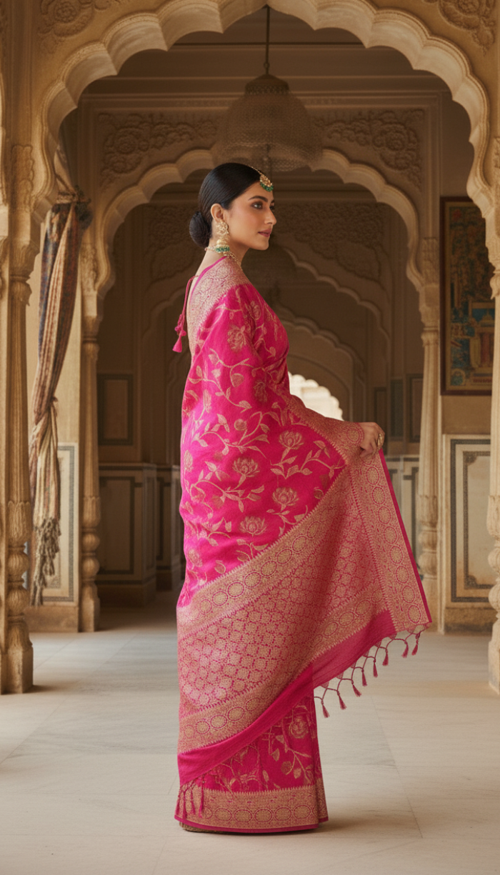 Banarasi Handloom Pink Saree