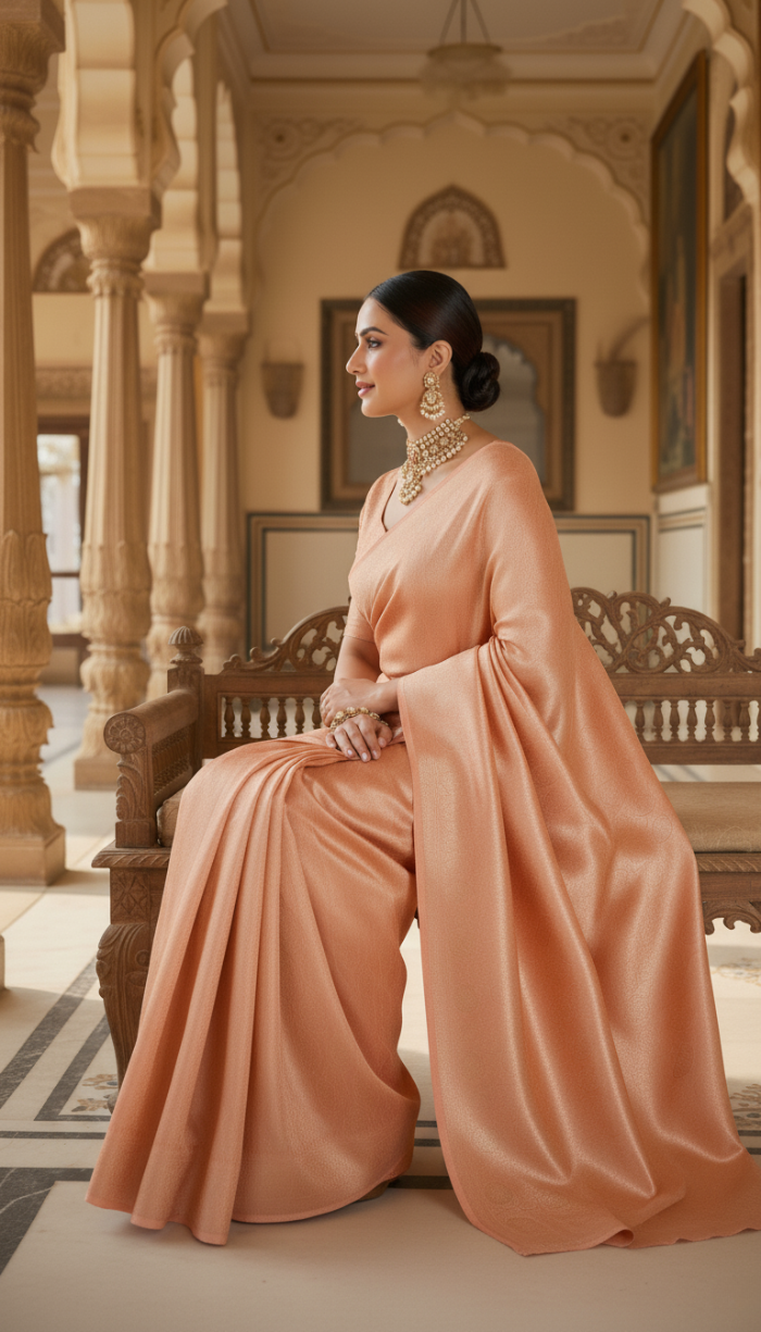 Pure Tissue Peach Gold Shaded Silk Saree