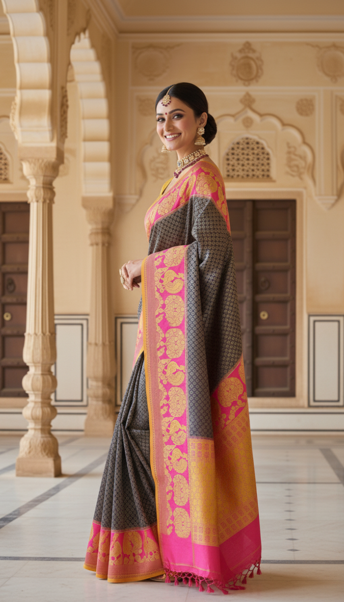 Soft Kanchi Cape Orange Silk Saree