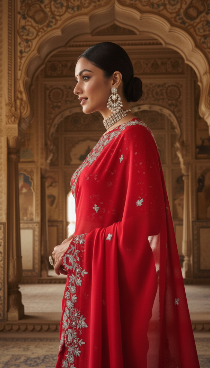 Pure Organza Silk Fabric In a Stunning Red Shade