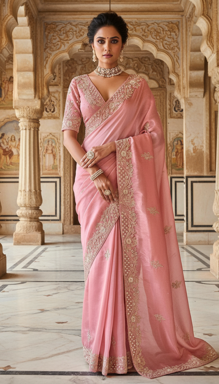Rose Gold Premium Banarasi Zari
