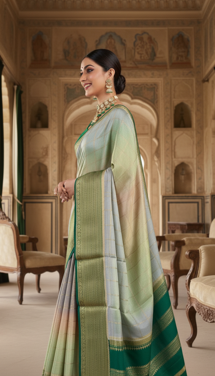 Pure Mysore Crape Green Silk Saree