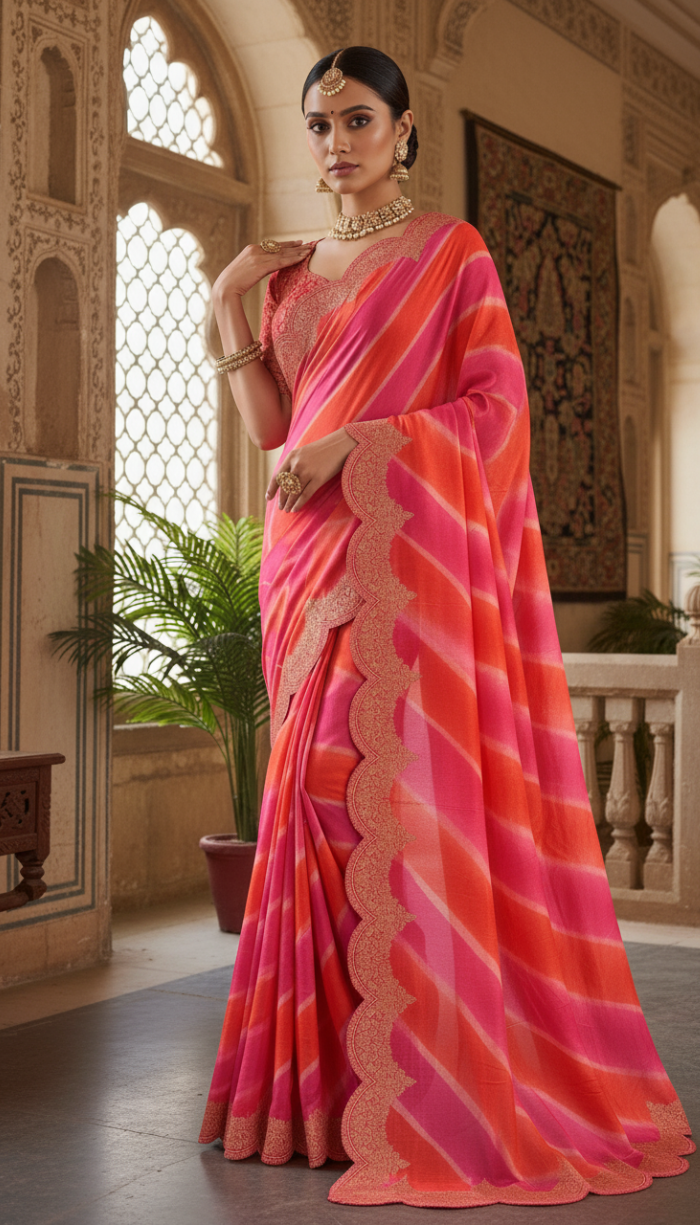 Pure Moonga Red Shaded Silk Saree