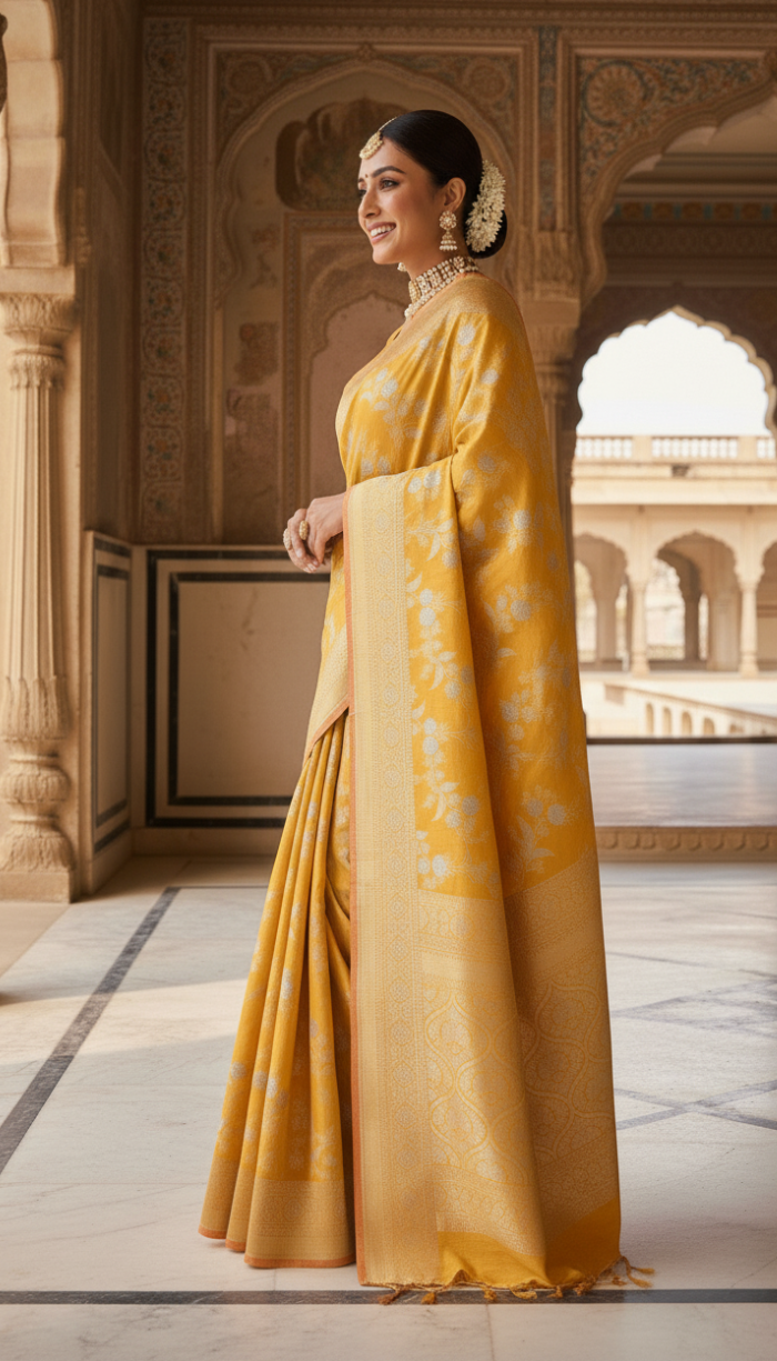 Kanjivaram Style With The Intricate Banaras Kathan