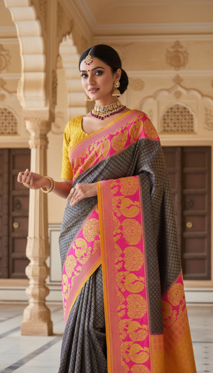 Soft Kanchi Cape Orange Silk Saree