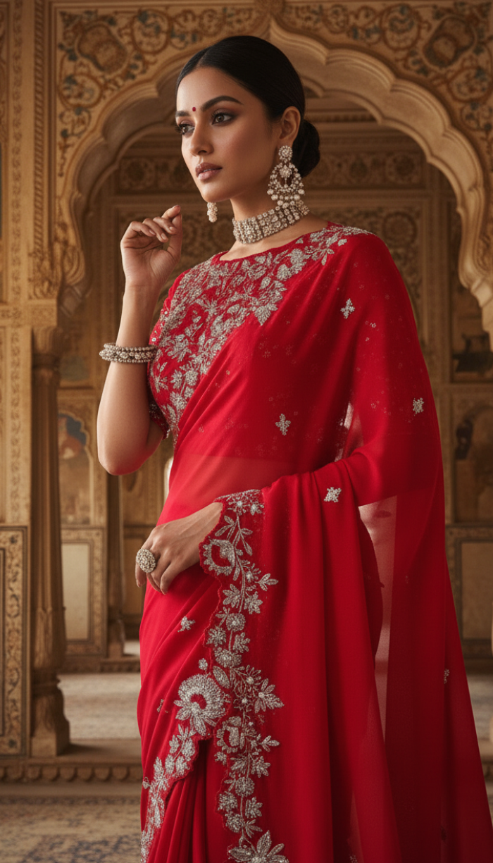 Pure Organza Silk Fabric In a Stunning Red Shade