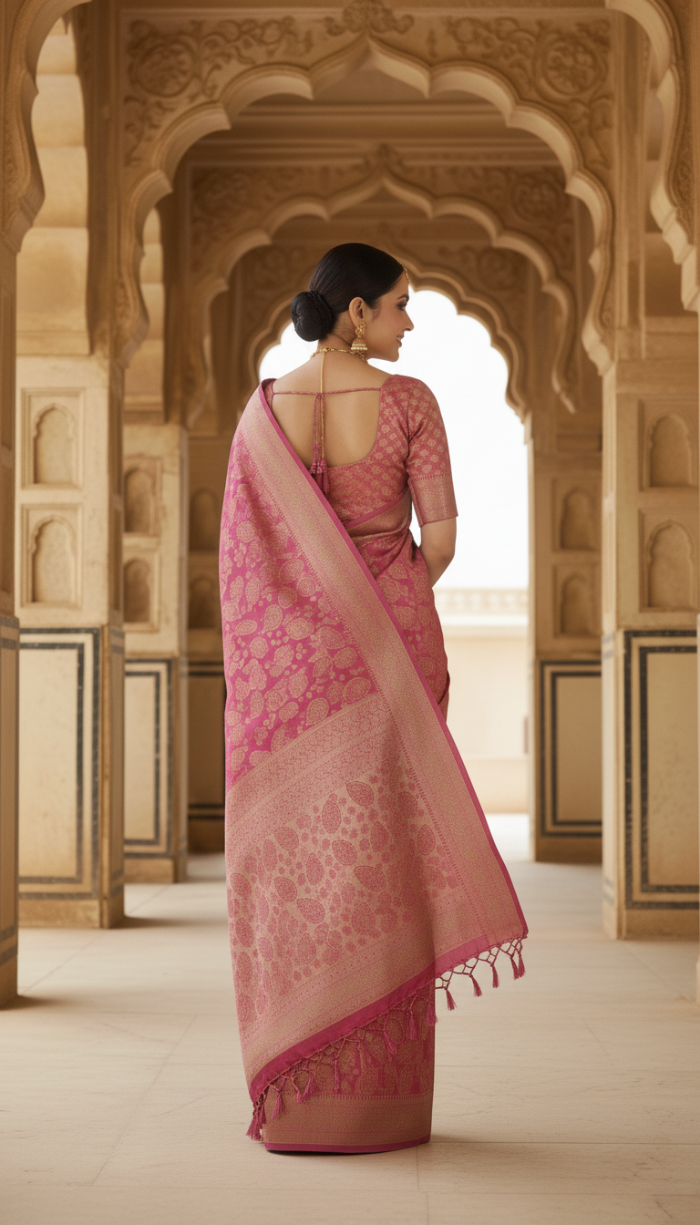 Pure Tissue Silk Saree Blush Pink with Golden Shine