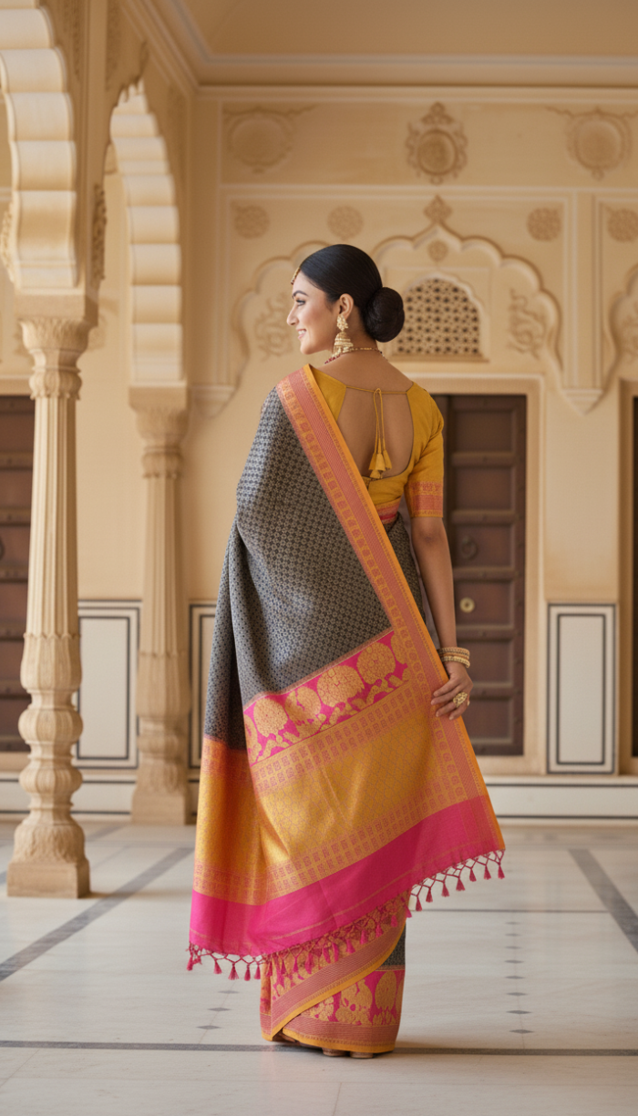 Soft Kanchi Cape Orange Silk Saree