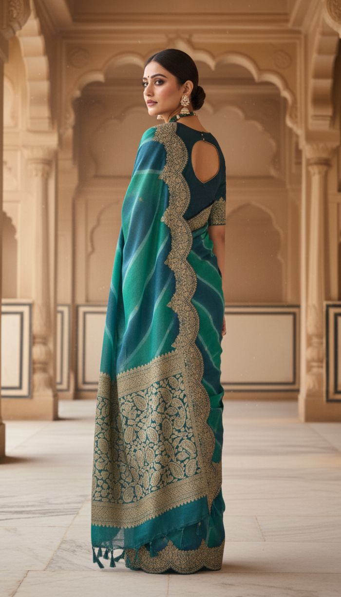 Pure Moonga Green Shaded Silk Saree
