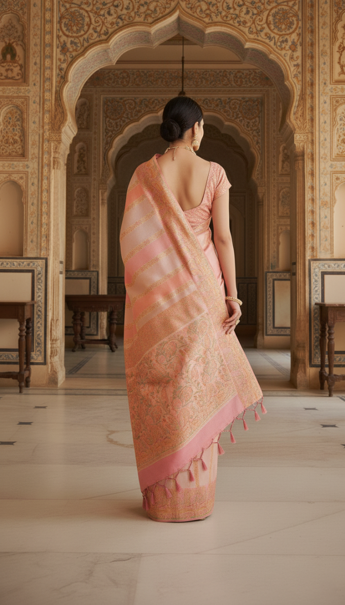 Pure Satin Organza Peach Silk Saree