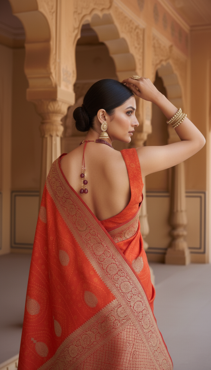 Banaras Kathan Red Saree