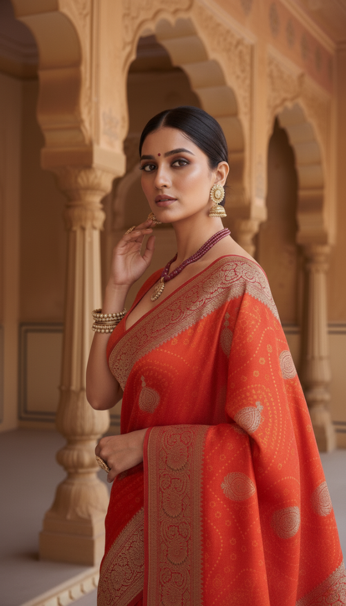 Banaras Kathan Red Saree