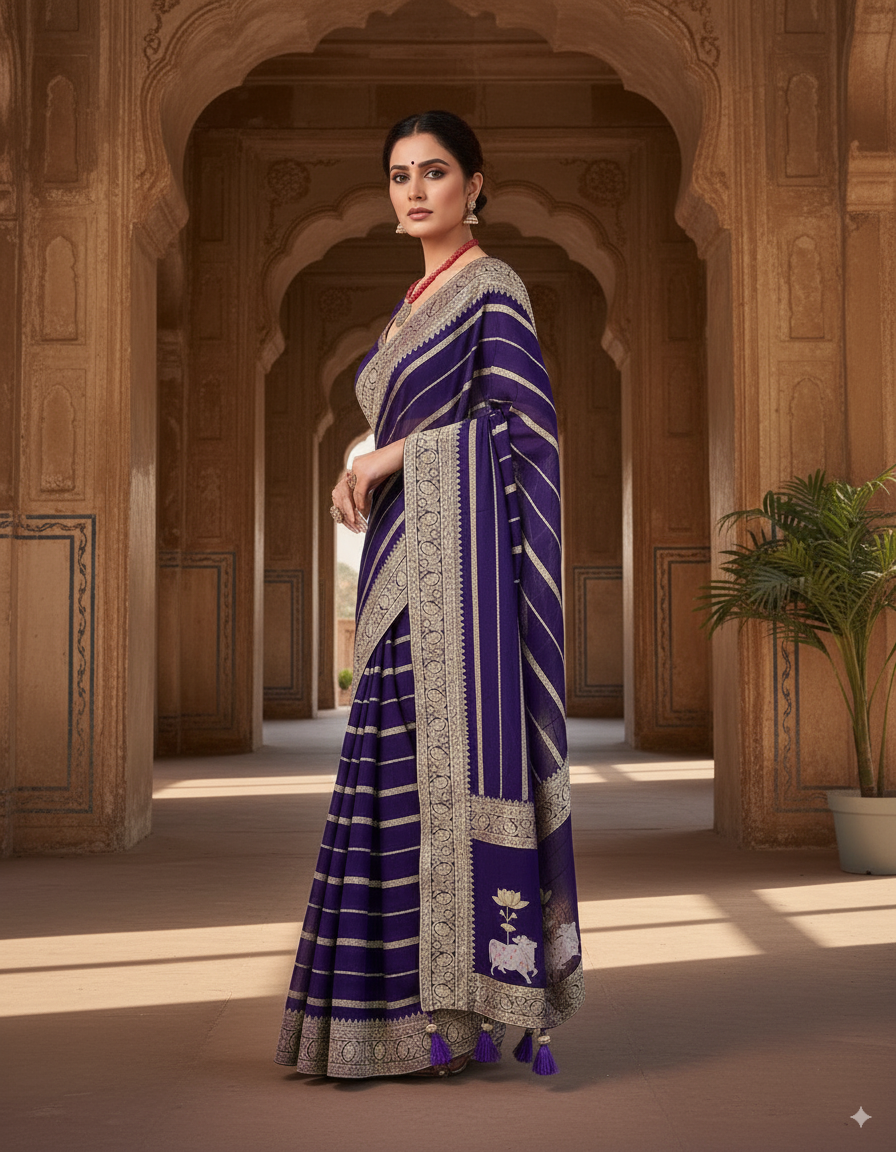 Banarasi Khaddi Dark Blue Georgette Saree