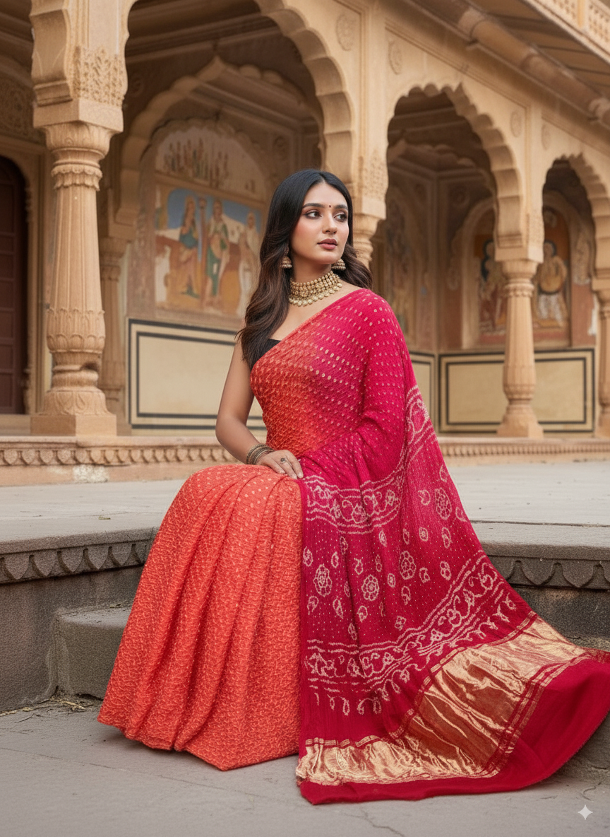 Pure Gaji Silk Red Shaded Saree