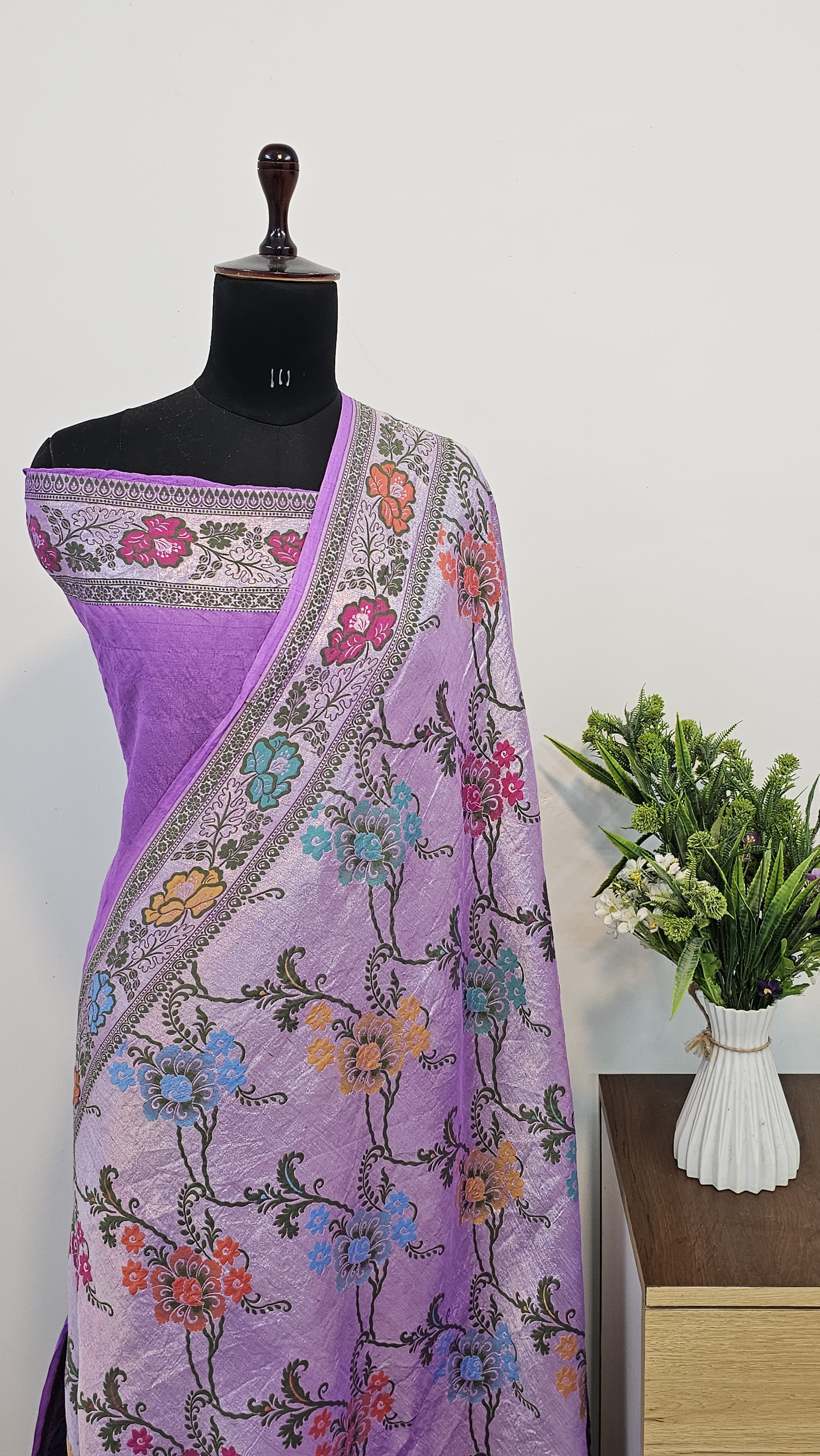 Handwoven Pure Tusser Purple Georgette Khadi Saree