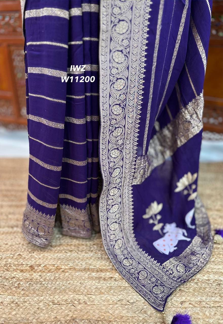 Banarasi Khaddi Dark Blue Georgette Saree