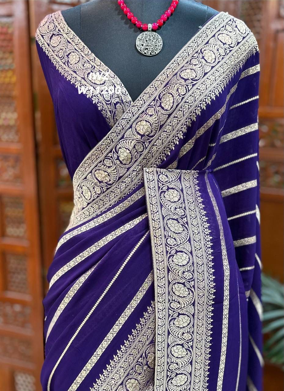 Banarasi Khaddi Dark Blue Georgette Saree