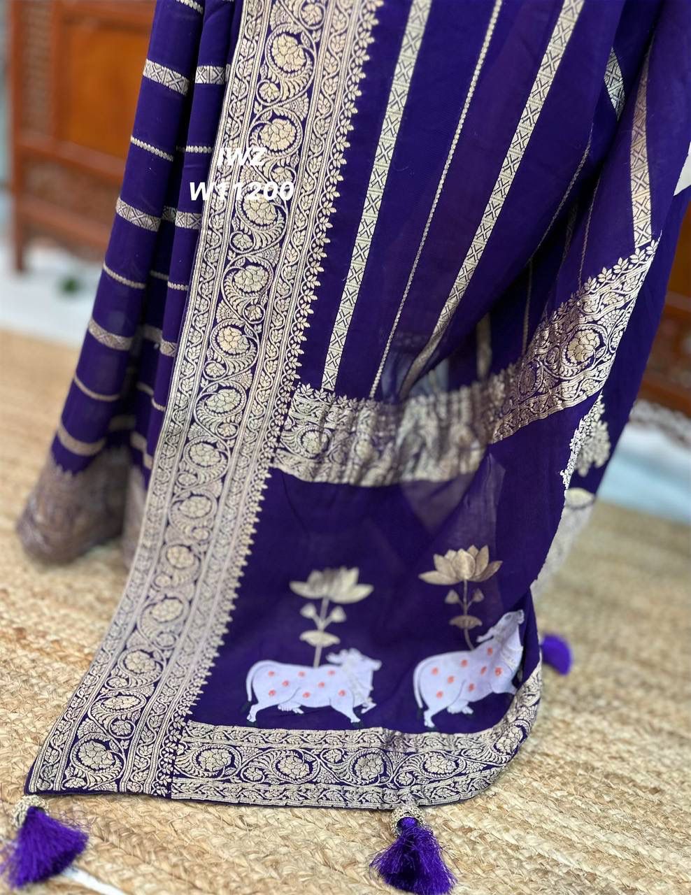 Banarasi Khaddi Dark Blue Georgette Saree