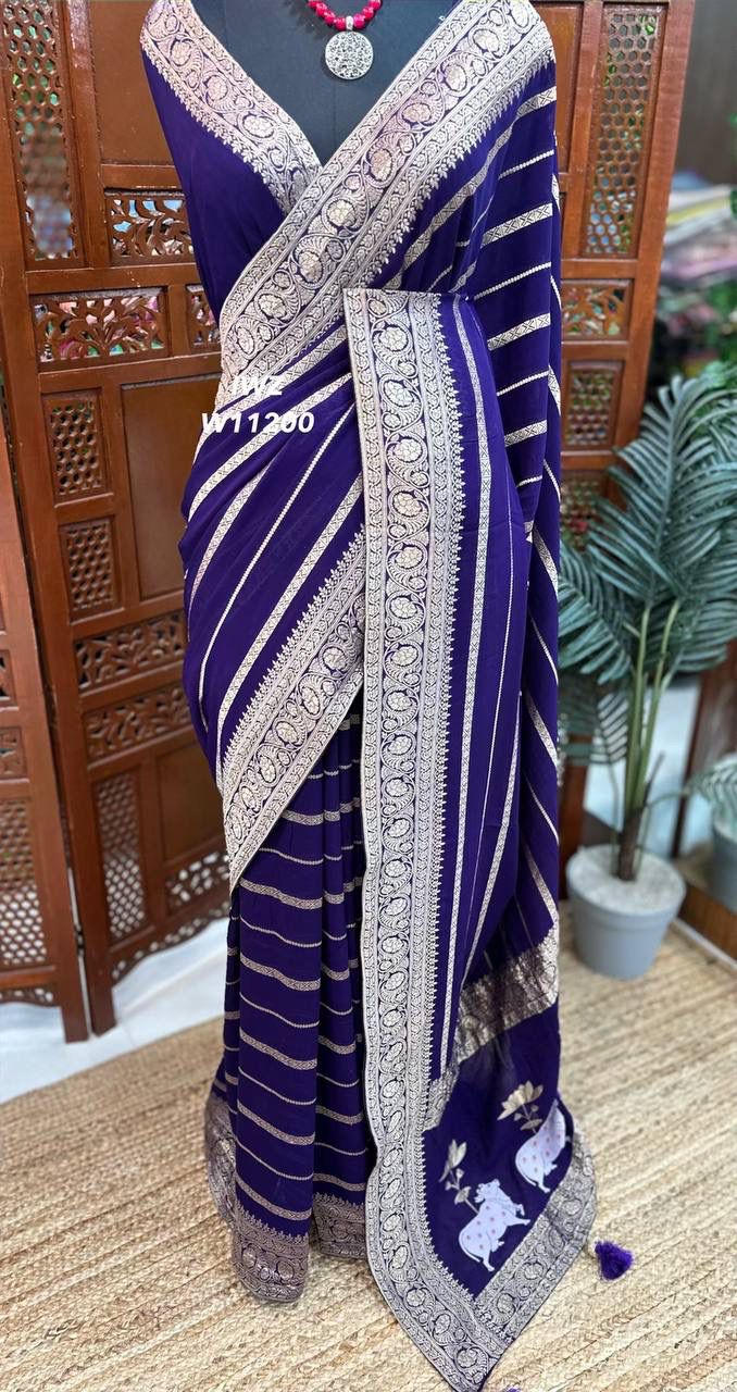 Banarasi Khaddi Dark Blue Georgette Saree